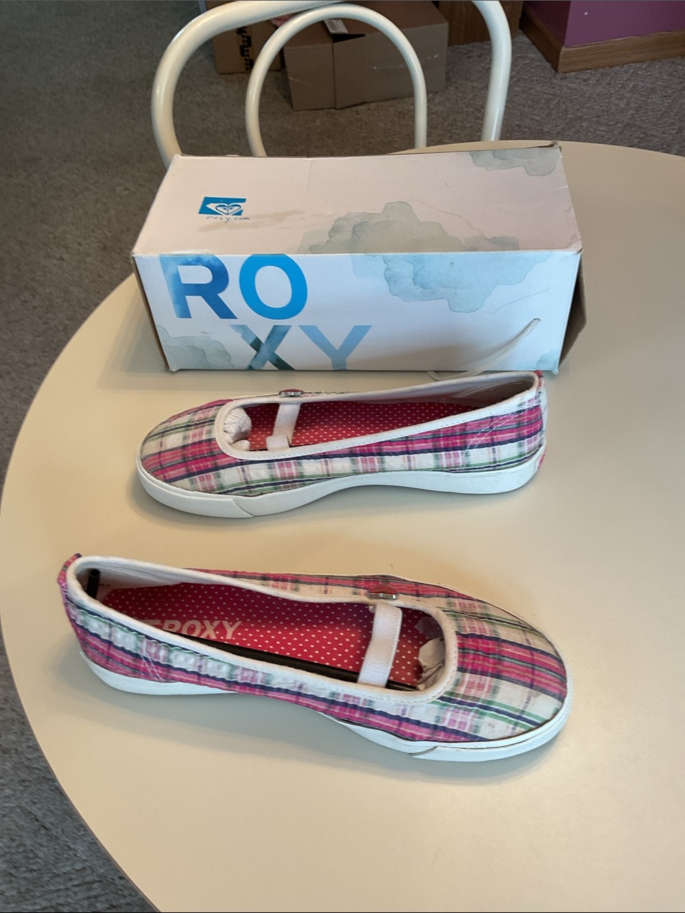 Roxy Girls Pink Plaid Slip-On Ballet Flats - Picture 3 of 5